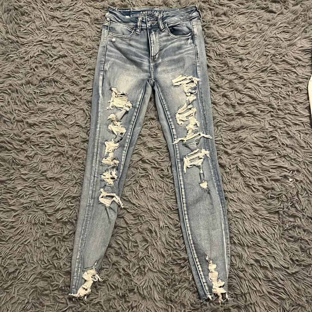 Blue American Eagle ripped next level stretch, skinny jeans